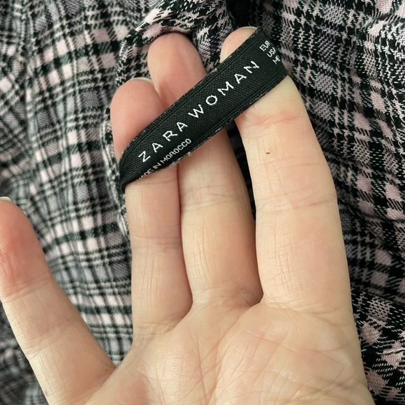 Zara Woman Black & Pink Plaid Feminine Puff Long Sleeve Top Size Medium - Picture 8 of 10